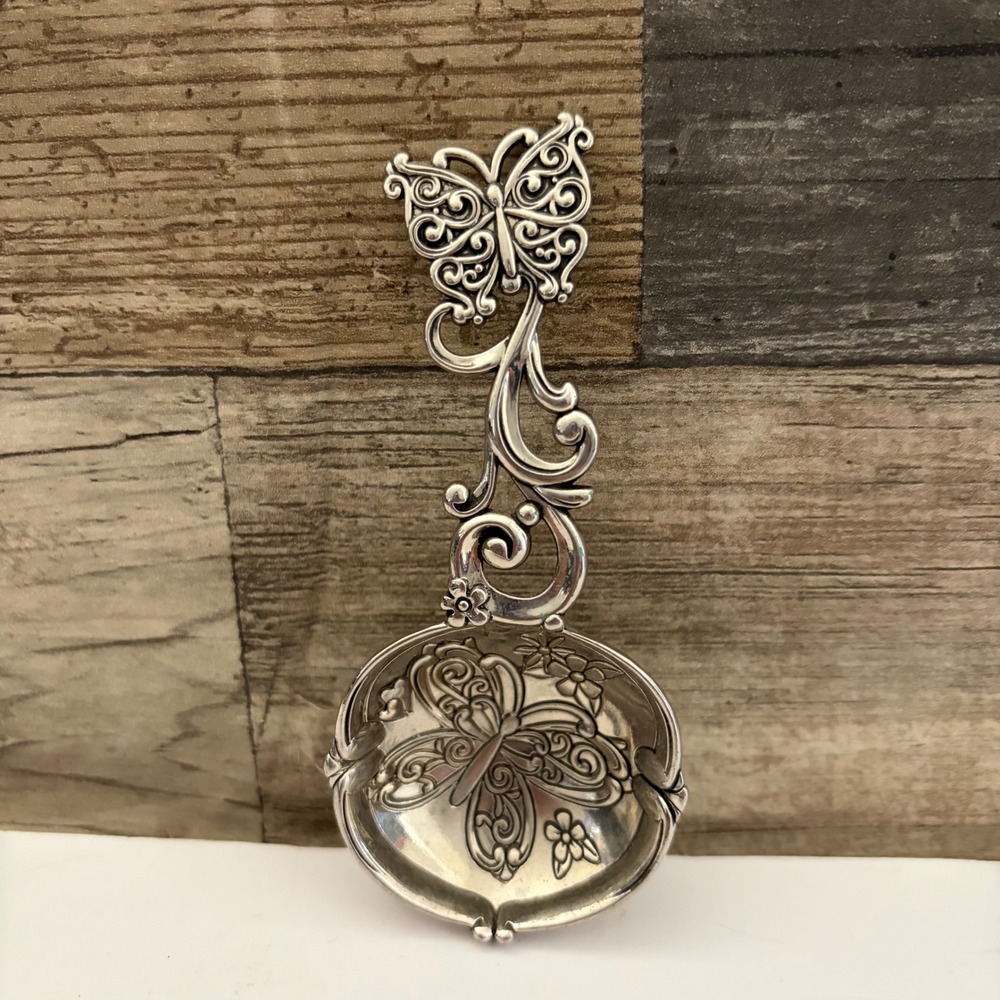 Vintage Style Butterfly Filigree Silver Tone Metal coffee Measuring Spoon Decor